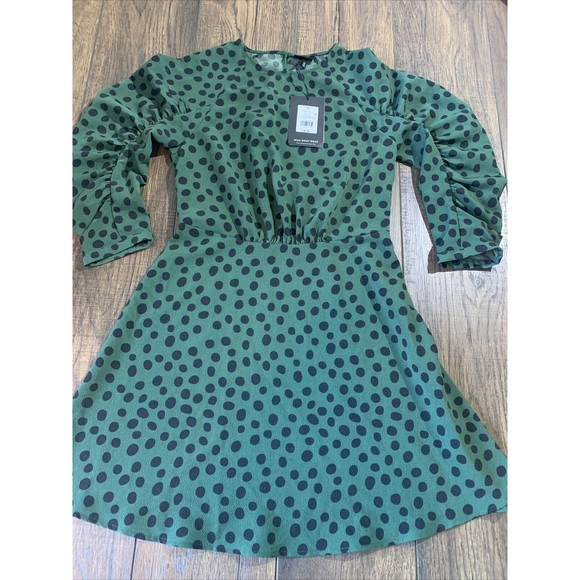 Who What Wear Leopard Print Long Sleeve Boat Neck A-Line Mini Dress X-Small 1020 - Picture 3 of 11